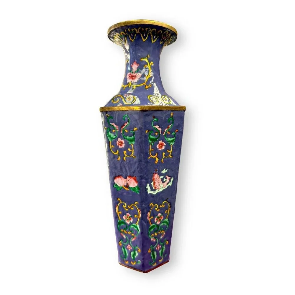 Chinese Handmade Enamel Coated Vase 10” Purple